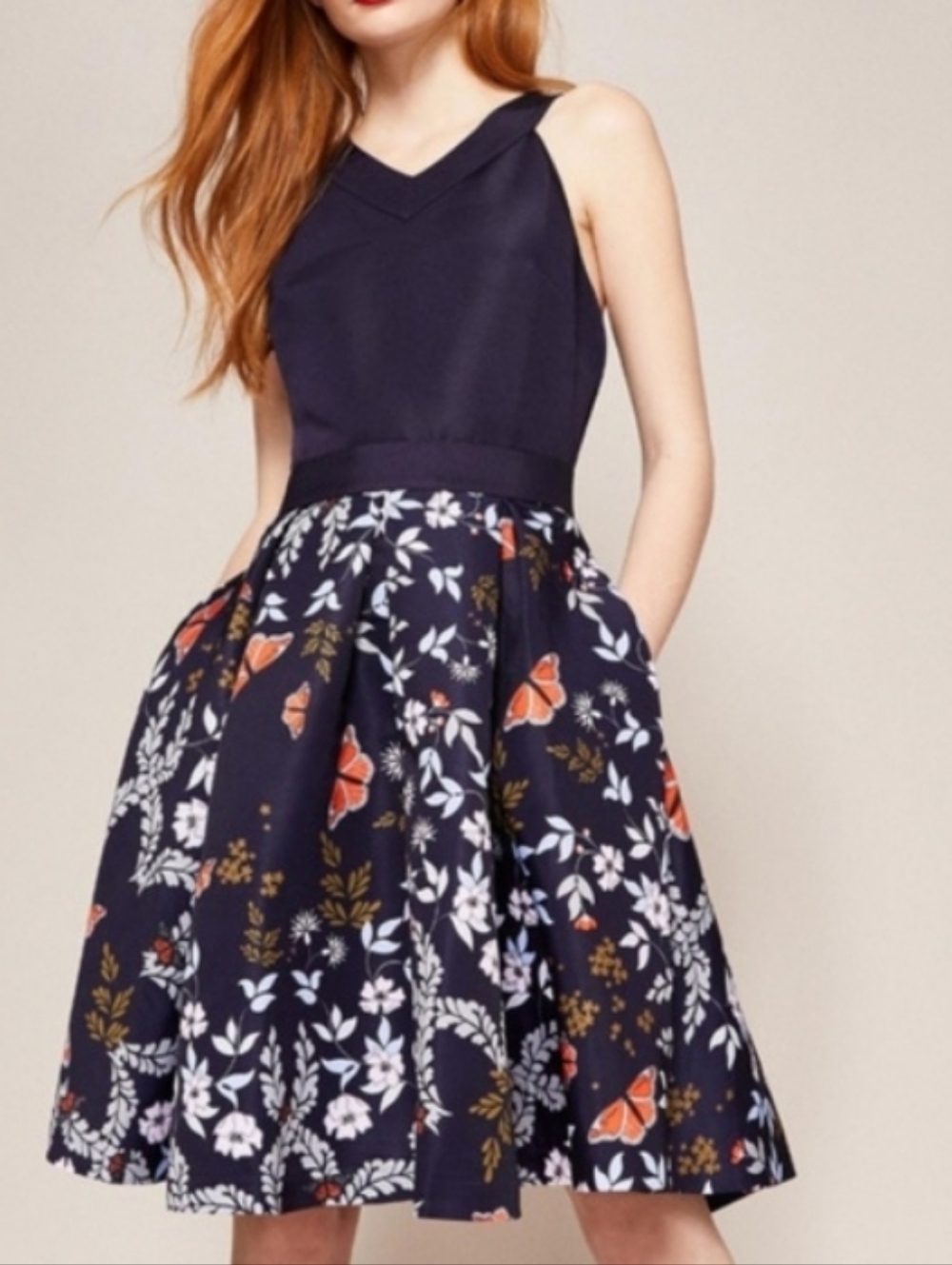Ted Baker London Bethany Kyoto Gardens Fit-and-Flare Dress In Navy TB Size 2 Med